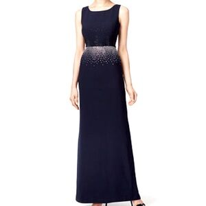Calvin Klein blue sleeveless rhinestone maxi dress
